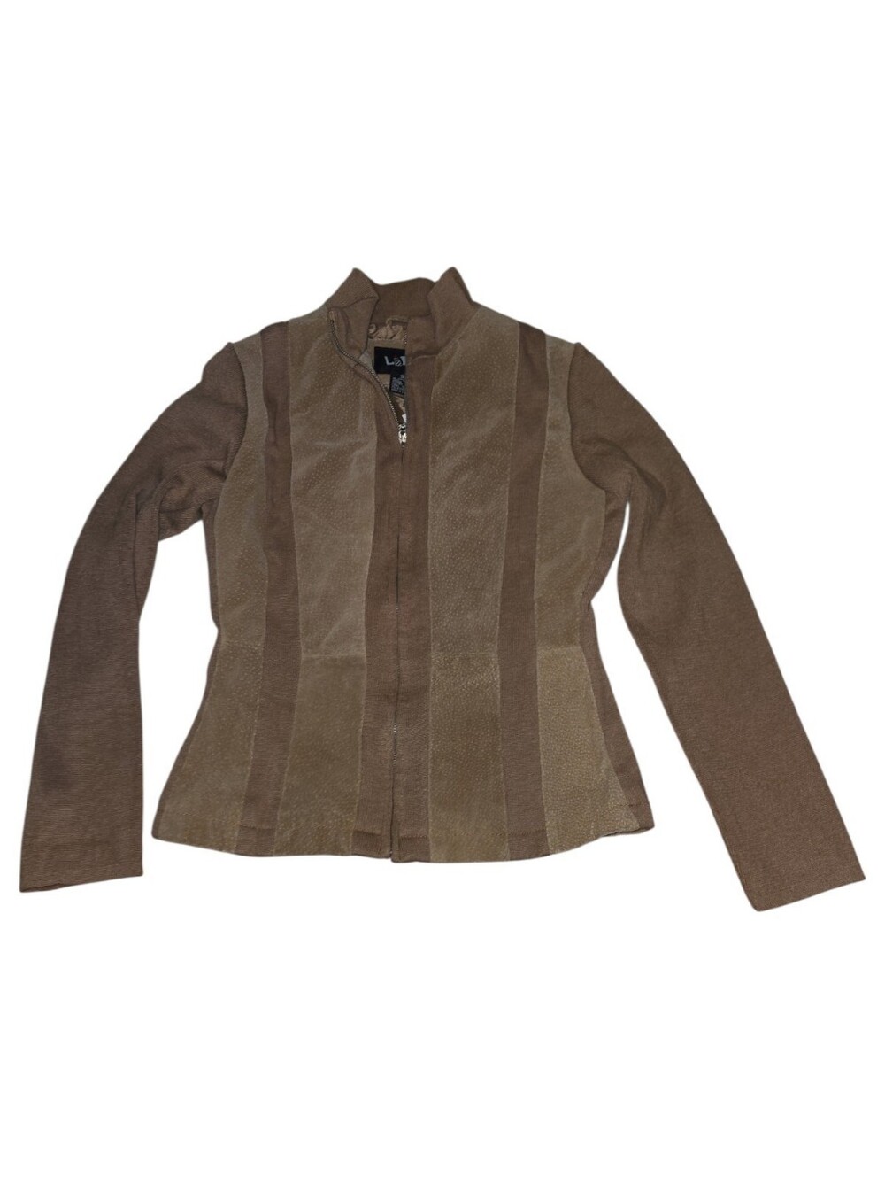 Lips Two-Tone Brown Panel Zip Leather Jacket Size S